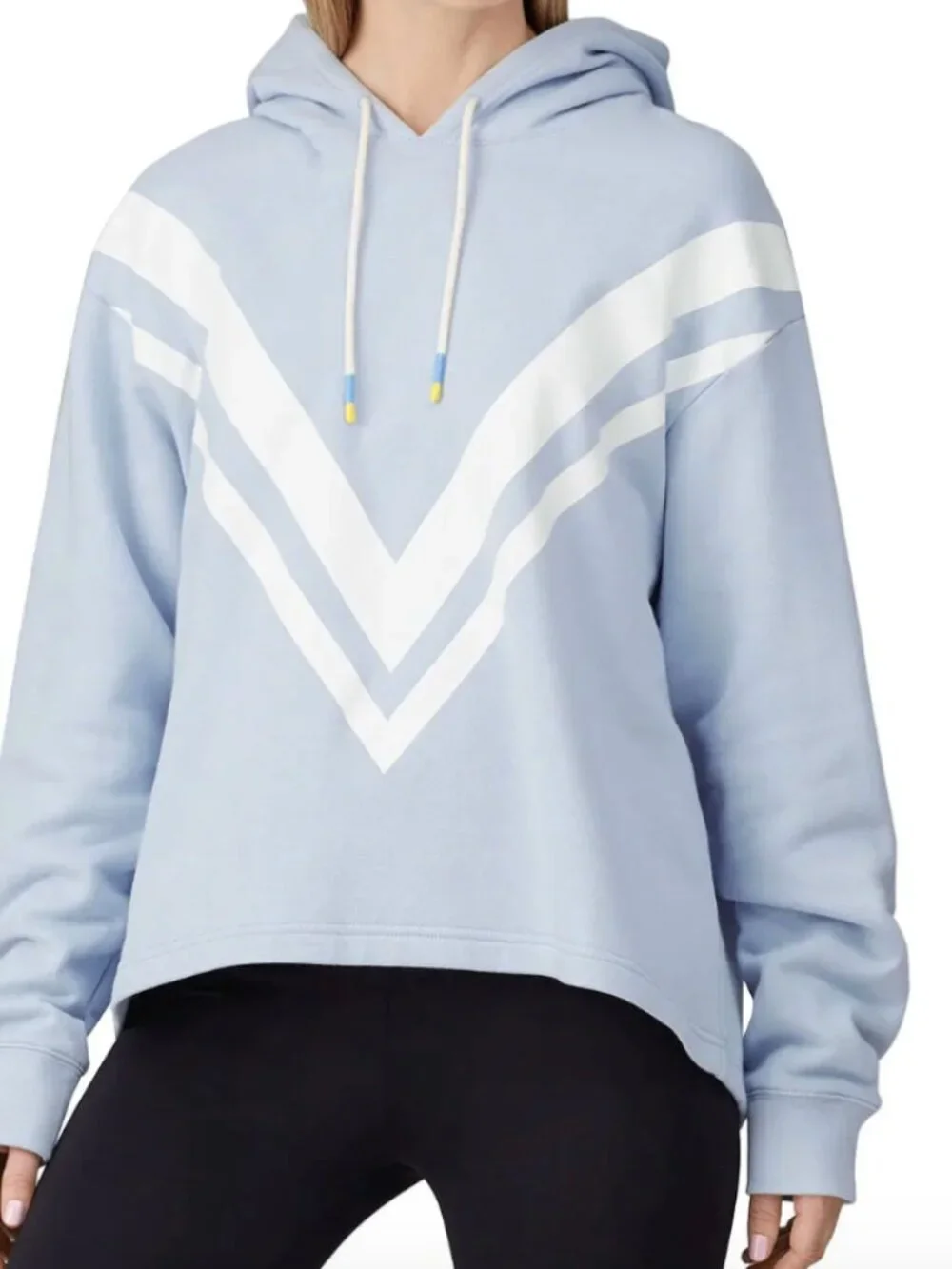 Tory Burch Sport Women's Size XS Blue French Terry Chevron Hoodie